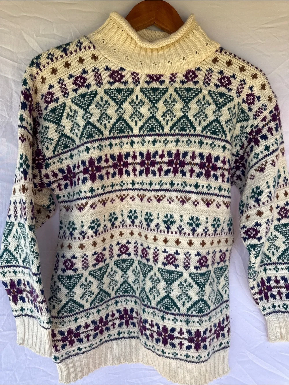VTG Alps Fair Isle Wool Blend Turtleneck Sweater M Geometric Knit Ski Made USA - Picture 12 of 12